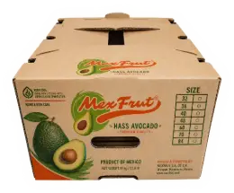 Caja de cartón de 11.3 kg de aguacate Hass MexFrut