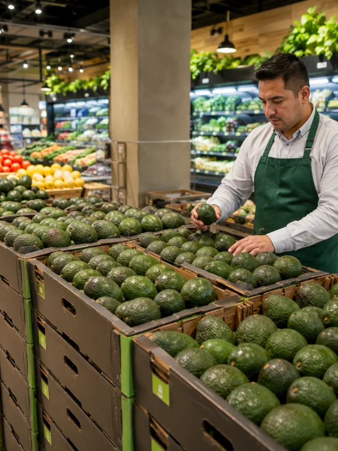Aguacate Hass MexFrut en piso de venta de cadena retail
